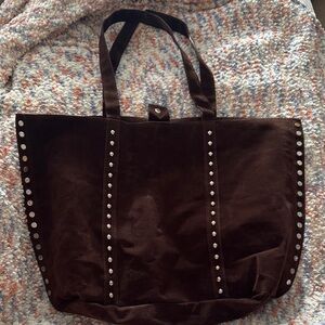 Brown Faux Suede Studded Tote Bag